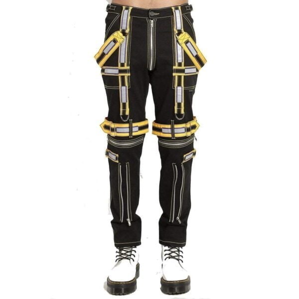 Gothic Men's Handmade Electro Bondage Rave Gothic Cyber Chain Gothic Jeans Punk Rock Tripp Black/Yellow Pant's