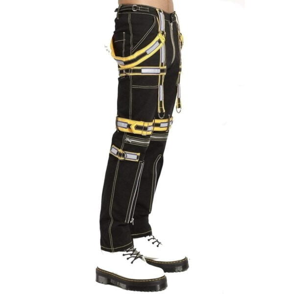 Gothic Men's Handmade Electro Bondage Rave Gothic Cyber Chain Gothic Jeans Punk Rock Tripp Black/Yellow Pant's