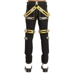 Gothic Men's Handmade Electro Bondage Rave Gothic Cyber Chain Gothic Jeans Punk Rock Tripp Black/Yellow Pant's
