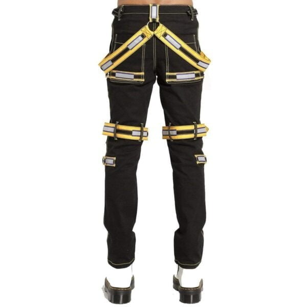 Gothic Men's Handmade Electro Bondage Rave Gothic Cyber Chain Gothic Jeans Punk Rock Tripp Black/Yellow Pant's